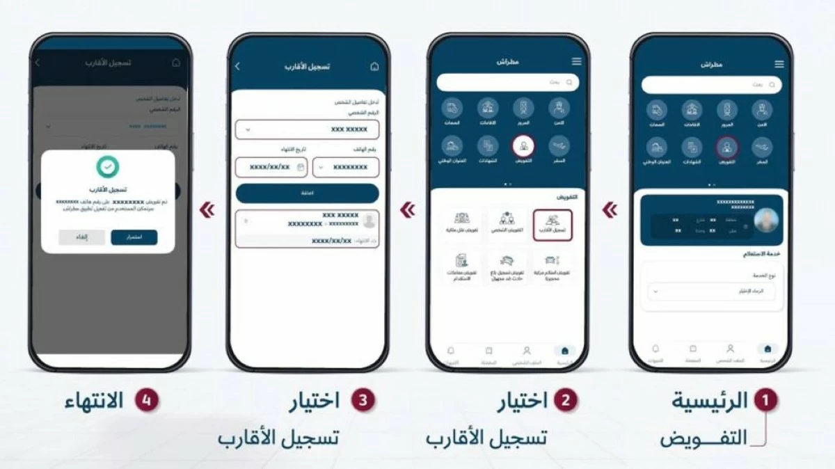 يتيح تطبيق مطراش تفويض الأقارب إلكترونياً بدون وثائق