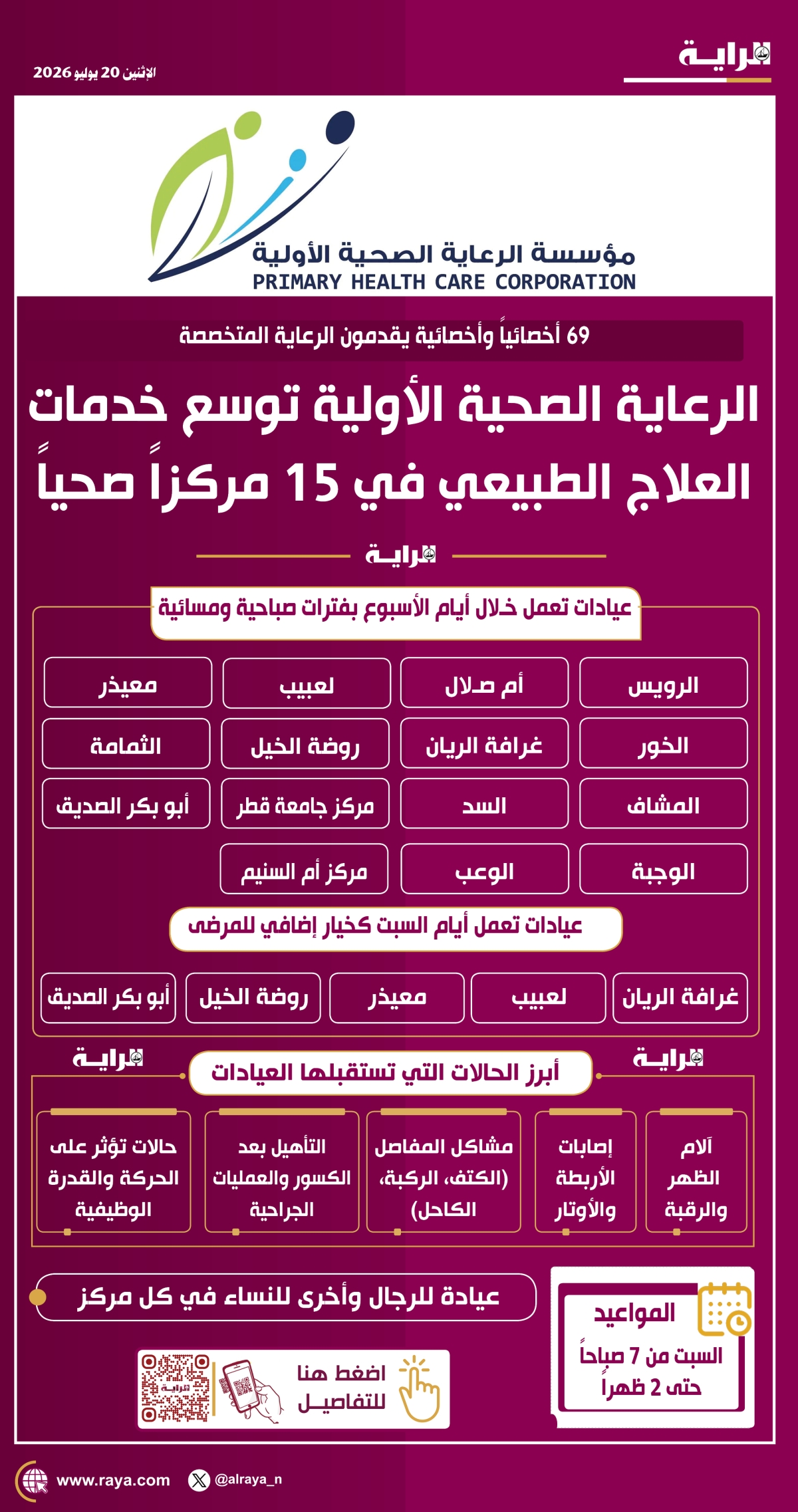 صوره – الرعاية الصحية الأولية توسع خدمات العلاج الطبيعي في 15 مركزاً صحياً